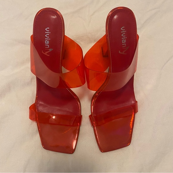 VIVIANLY Clear Pointed Toe Sandals Stiletto Heels Transparent Strap High Heels - Picture 4 of 9